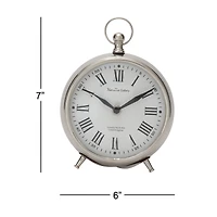 7" Silver Stainless Steel & Aluminum Tabletop Clock