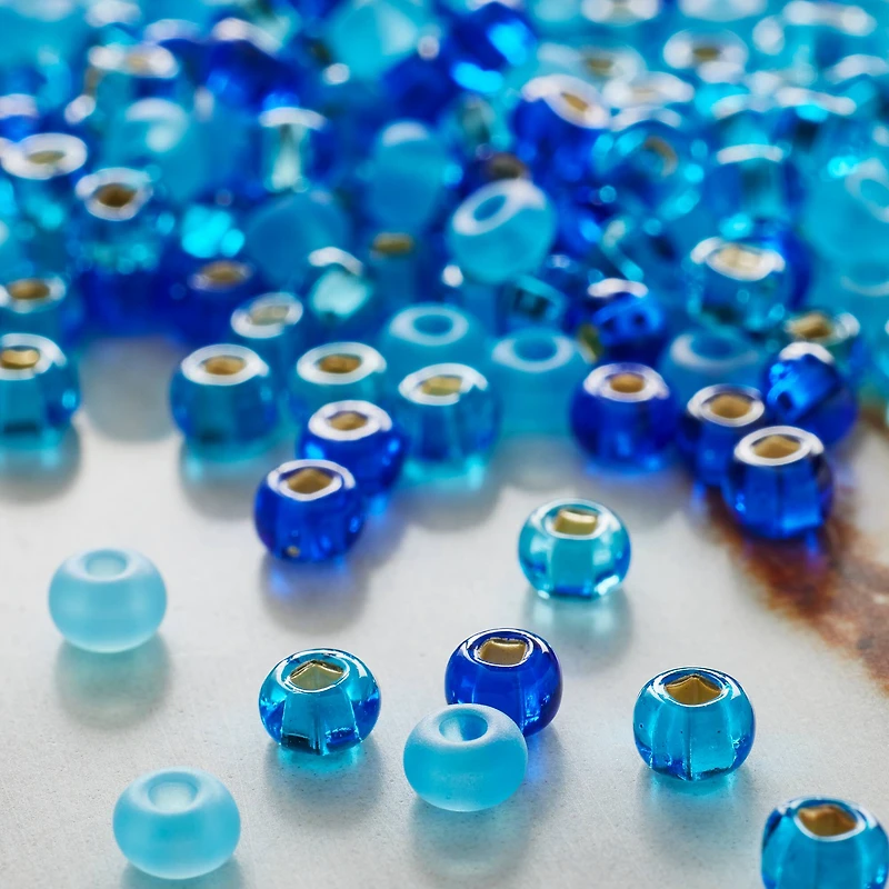 12 Pack: John Bead Aqua Mix Czech Glass Seed Beads, 6/0