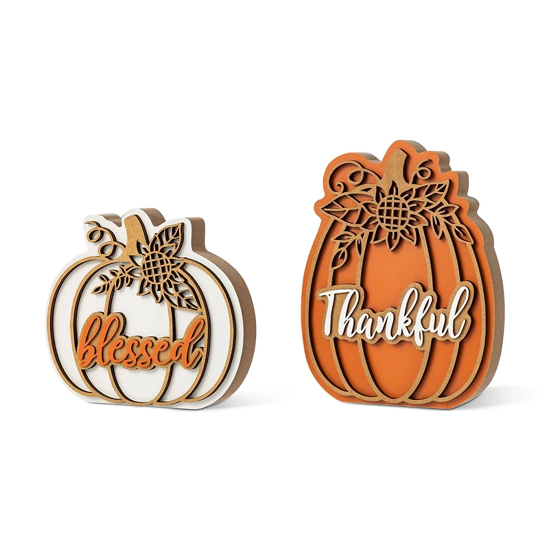 Glitzhome® 8"H Thanksgiving Wooden Pumpkin Table Decor Set