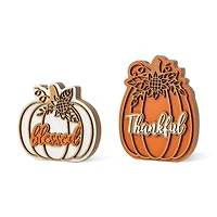 Glitzhome® 8"H Thanksgiving Wooden Pumpkin Table Decor Set