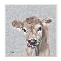 Stupell Industries Young Calf Portrait Floral Pattern Farm Animal Wood Wall Plaque