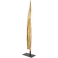 39" Gold Polystone Slim Leaf Abstract Sculpture with Black Metal Stand