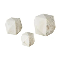 White Marble Geometric Cube Two-Toned Hexagon Sculpture with Cream & Copper Accents, 3ct.