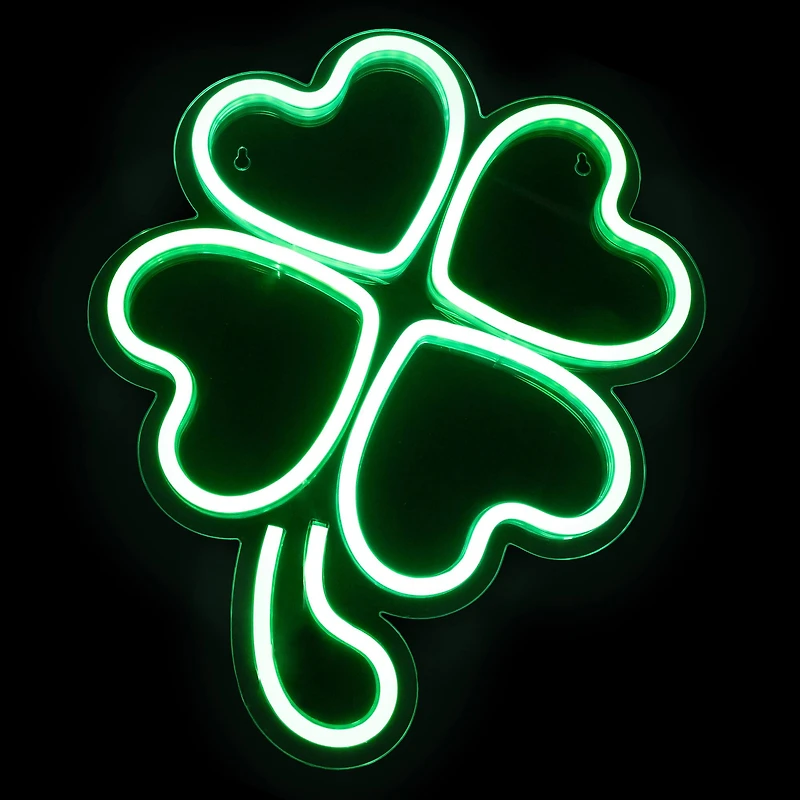 15" LED Lighted Neon Style Green Shamrock St. Patrick's Day Window Silhouette