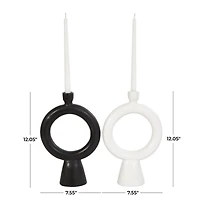 CosmoLiving by Cosmopolitan 12" Black & White Ceramic Geometric Ring Taper Candle Holder Set