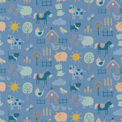 Emma & Mila® Farm Blue Cotton Fabric 8yd. Bolt