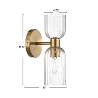 Hello Honey® Josephine Brushed Gold Mid-Century Modern Metal & Clear Ribbed Glass Wall Light