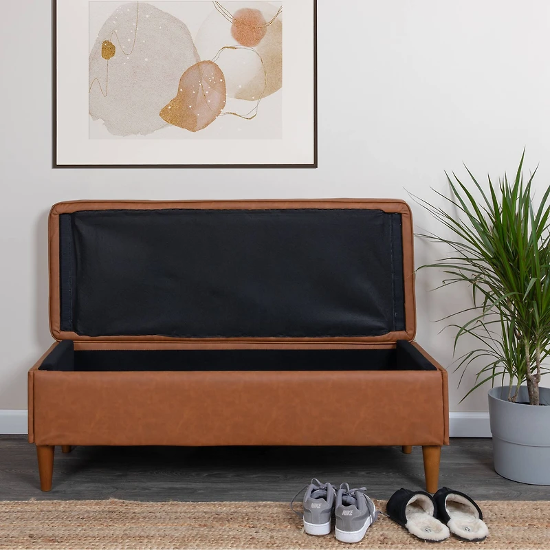 Hello Honey® Cognac Vegan Leather Bench with Storage