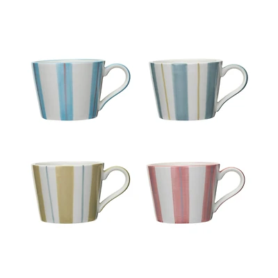 Hello Honey® 12oz. Multicolor Stripes Hand-Painted Stoneware Mug Set