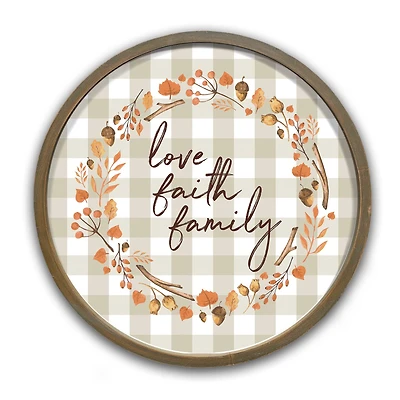 Love Faith Family Script 20" x 20" Round Framed Print