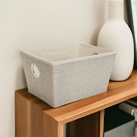 Simplify Medium Beige Faux Jute Grommet Storage Tote Bin