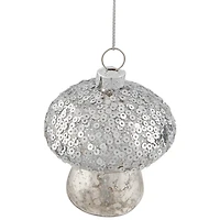 Sequined Mercury Glass Mushroom Christmas Ornament - 3.5" - Silver Finish