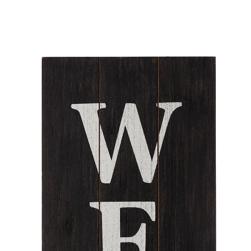 Glitzhome® 42" Wooden Black Welcome Porch Sign with Metal Planter