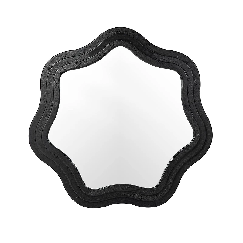 Glitzhome® 33.5" Modern Black Triple Wood Frame Wavy Wall Mirror