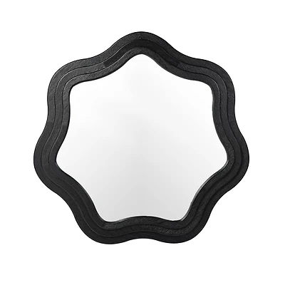 Glitzhome® 33.5" Modern Black Triple Wood Frame Wavy Wall Mirror
