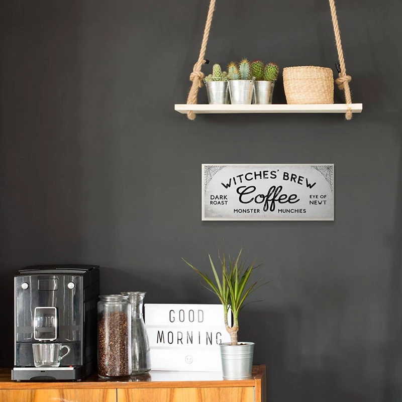 Stupell Industries Witches' Brew Coffee Charming Halloween Design Wood Wall Plaque