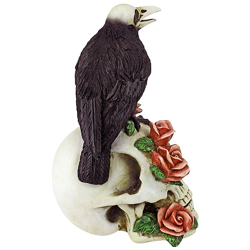 Design Toscano Raven & Roses Day of the Dead Skull Statue