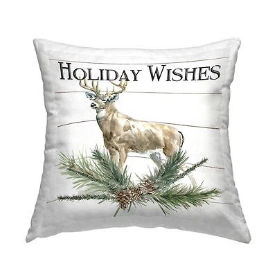 Stupell Industries Holiday Wishes Deer Seasonal Throw Pillow