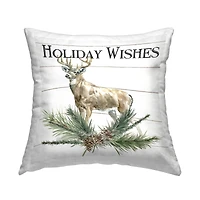 Stupell Industries Holiday Wishes Deer Seasonal Throw Pillow
