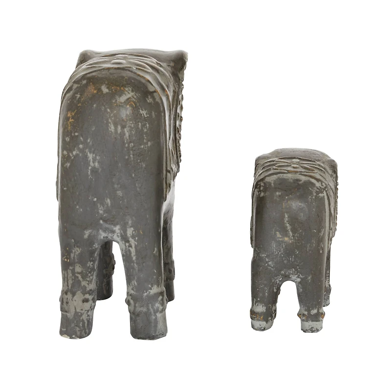 Brown Ceramic Eclectic Elephant Sculpture Set