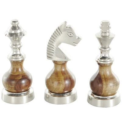 6" Silver Aluminum Metal Chess Sculpture with Round Wood Centers, 3ct.