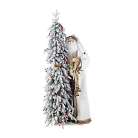 Glitzhome® 4FT Oversized Christmas Woodland Santa with 5FT Lighted Flocked Artificial Christmas Tree