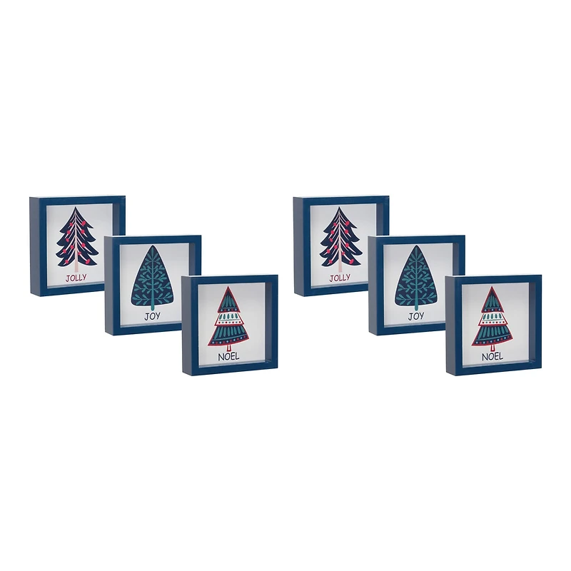 6" Navy Christmas Tree Sentiments Tabletop Décor Set