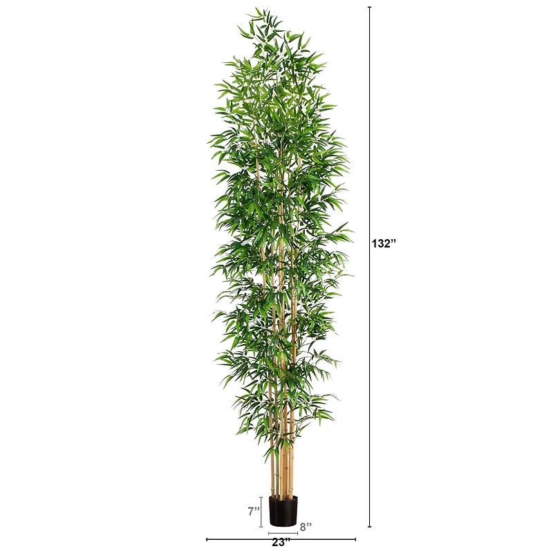 11ft. Green Artificial Bamboo Tree with Real Bamboo Trunks