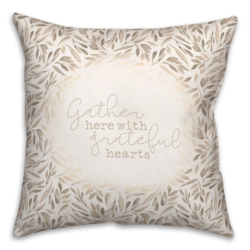 Greige Fall Leaves Gather Throw Pillow