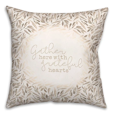 Greige Fall Leaves Gather Throw Pillow
