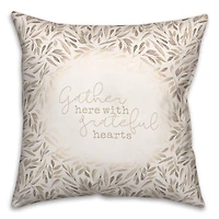 Greige Fall Leaves Gather Throw Pillow