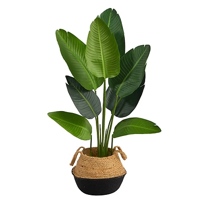 4ft. Travelers Palm Artificial Tree in Boho Chic Handmade Cotton & Jute Black Woven Planter