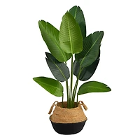 4ft. Travelers Palm Artificial Tree in Boho Chic Handmade Cotton & Jute Black Woven Planter