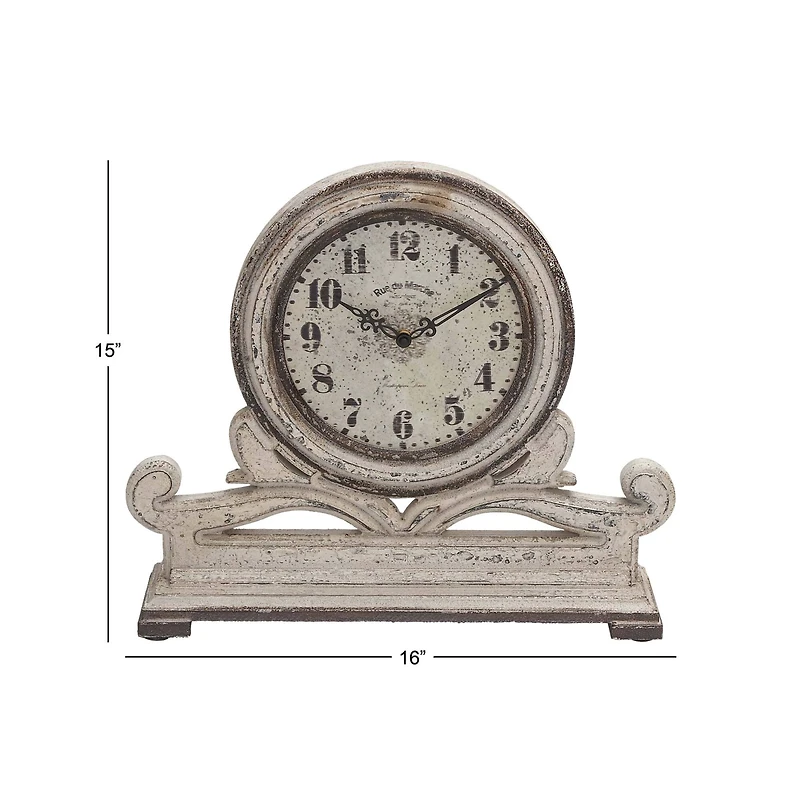 16" White Distressed Wood Country Clock