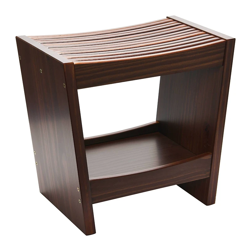 Hello Honey® 18" Modern Slatted Solid Wood Stool With Storage Shelf
