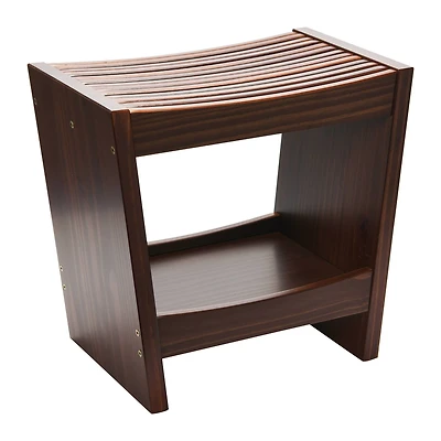 Hello Honey® 18" Modern Slatted Solid Wood Stool With Storage Shelf