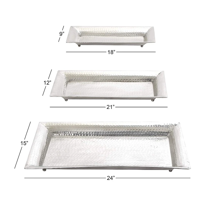 Metallic Silver Aluminum Traditional Tray Set