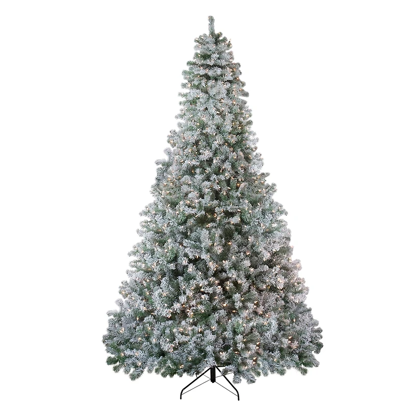 9ft. Pre-Lit Flocked Winema Pine Artificial Christmas Tree, Clear Lights