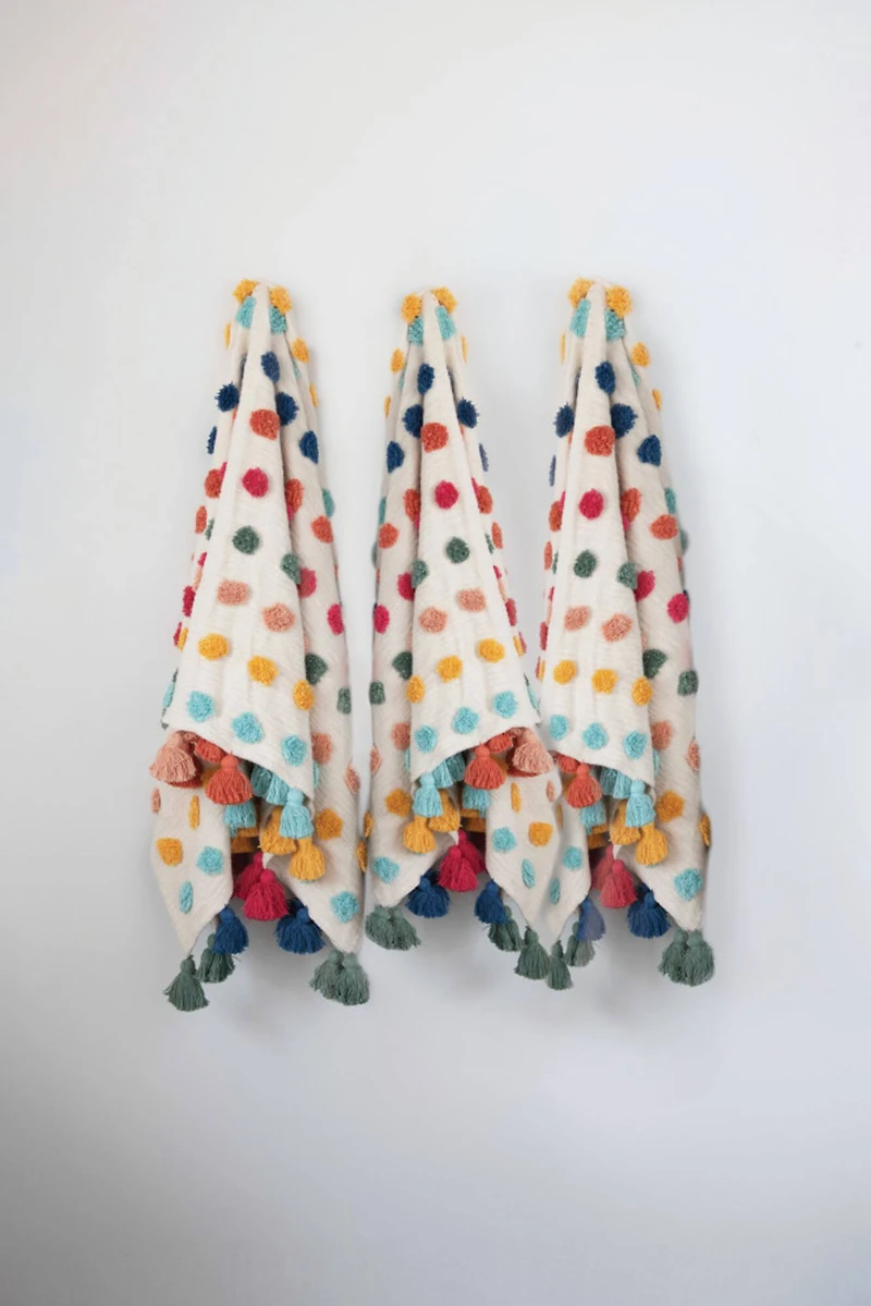 Hello Honey® Woven Cotton Throw with Tufted Dots and Tassels