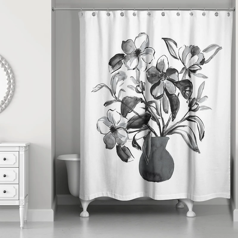 Monochromatic Floral I 71" x 74" Shower Curtain