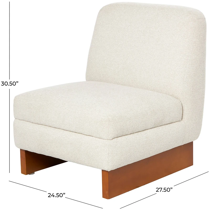 White Boucle Accent Chair with Brown Wooden Legs
