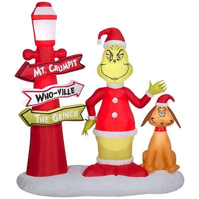 6ft. Airblown® Inflatable Christmas Grinch & Max with Lamp Post