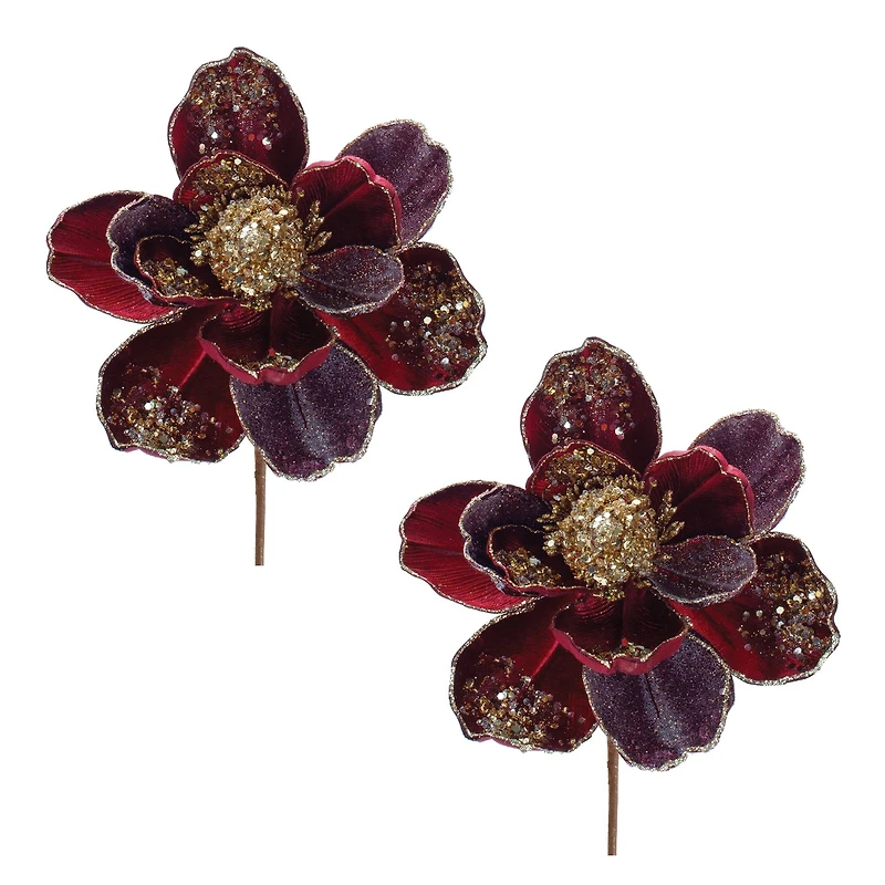 28" Beaded Velvet Magnolia Flower Stems