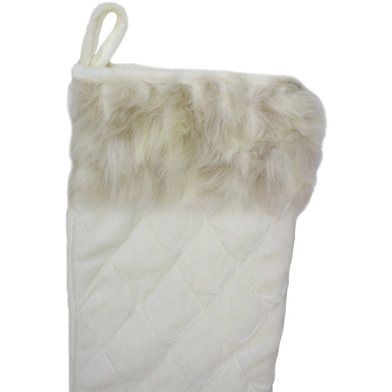 20.5" Quilted Velvet Cream Christmas Stocking