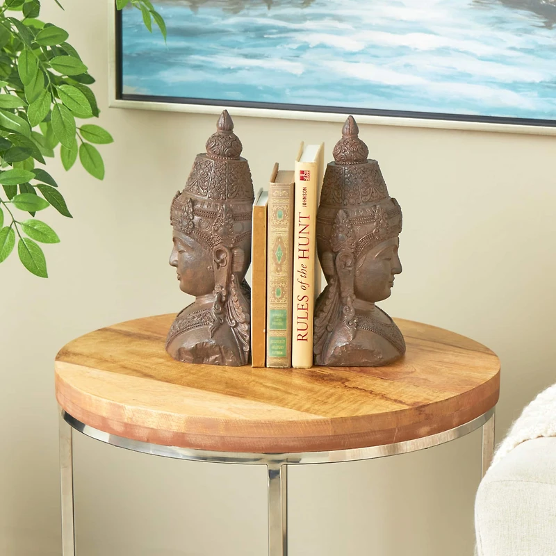 11" Bronze Buddha Weathered Decorative Bookend Set