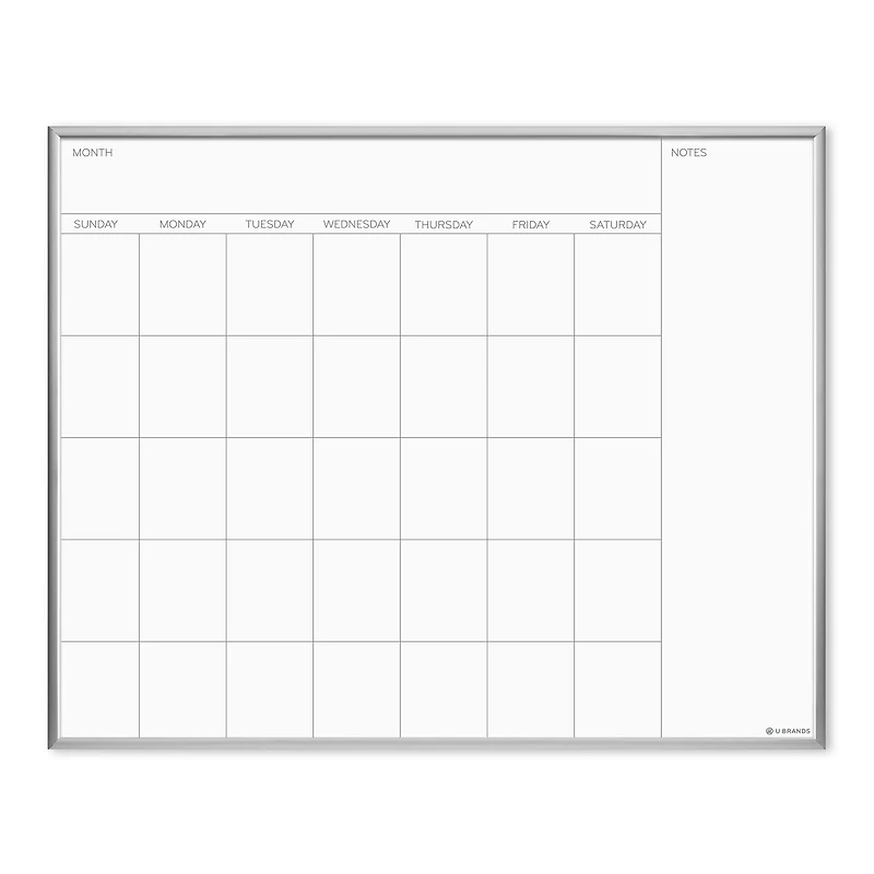 U Brands Silver Aluminum 20" x 16" Framed Magnetic Dry Erase Calendar Board