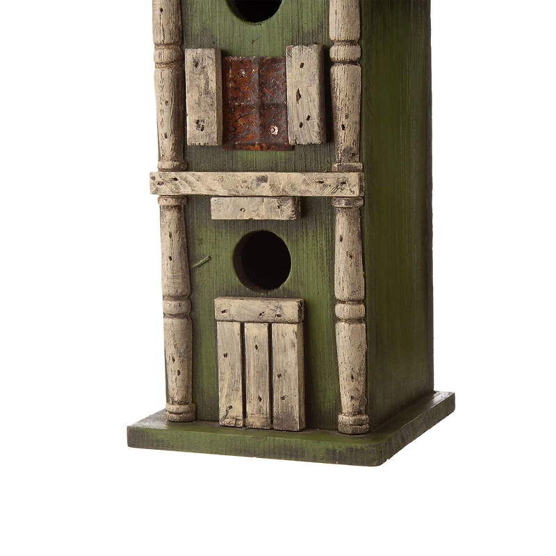 Glitzhome® Tall 2-Tiered Distressed Wood Hand Painted Bird House