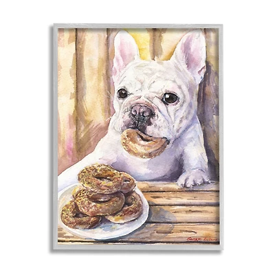 Stupell Industries French Bulldog with Donuts Dessert Pet Dog in Gray Frame Wall Art