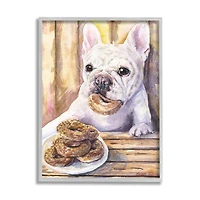 Stupell Industries French Bulldog with Donuts Dessert Pet Dog in Gray Frame Wall Art