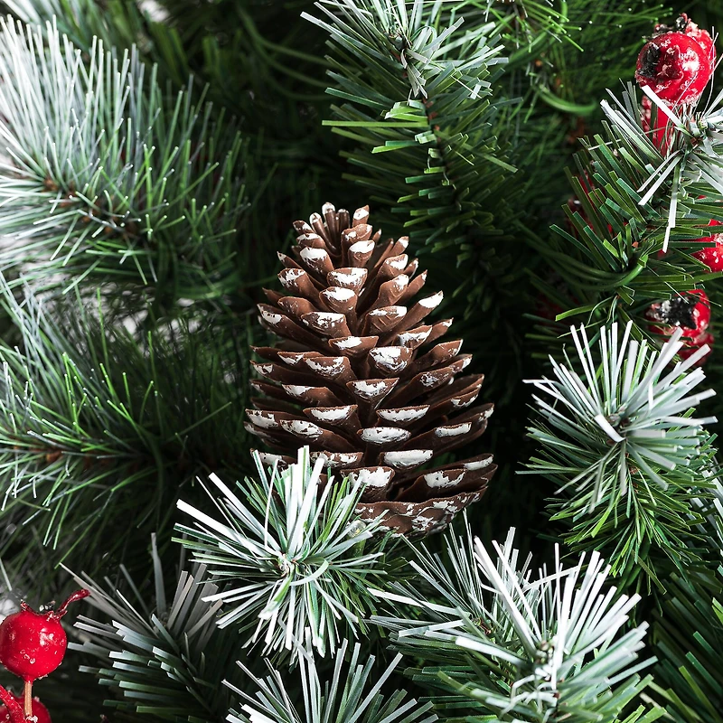 6ft. Pre-Lit Greenery Pinecones & Red Berries Artificial Christmas Porch Tree, Warm White LED Lights